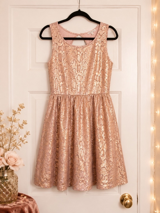 Charlotte Russe Dresses & Skirts - Charlotte Russe Rose Gold Metallic Snakeskin Skater Mini Dress Coquette Size M